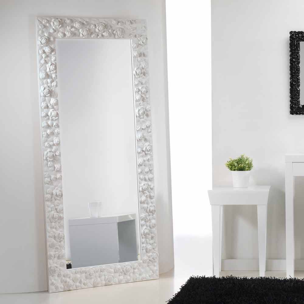 Spiksplinternieuw Grote witte spiegel vloer / muur met houten frame van de bloem YT-55
