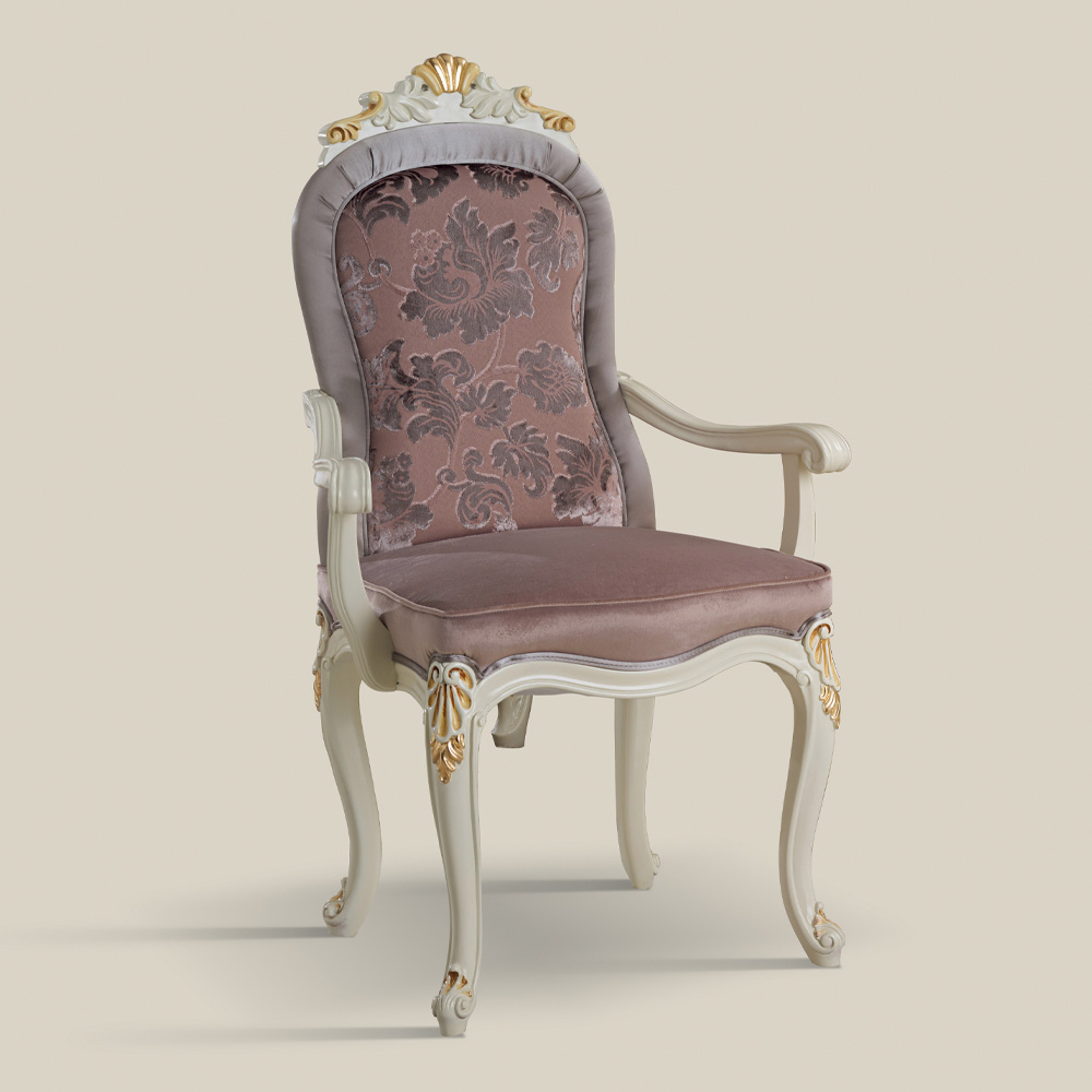 Bereiken klant Uitstekend Klassieke stoel wit hout en luxe gestoffeerde stof