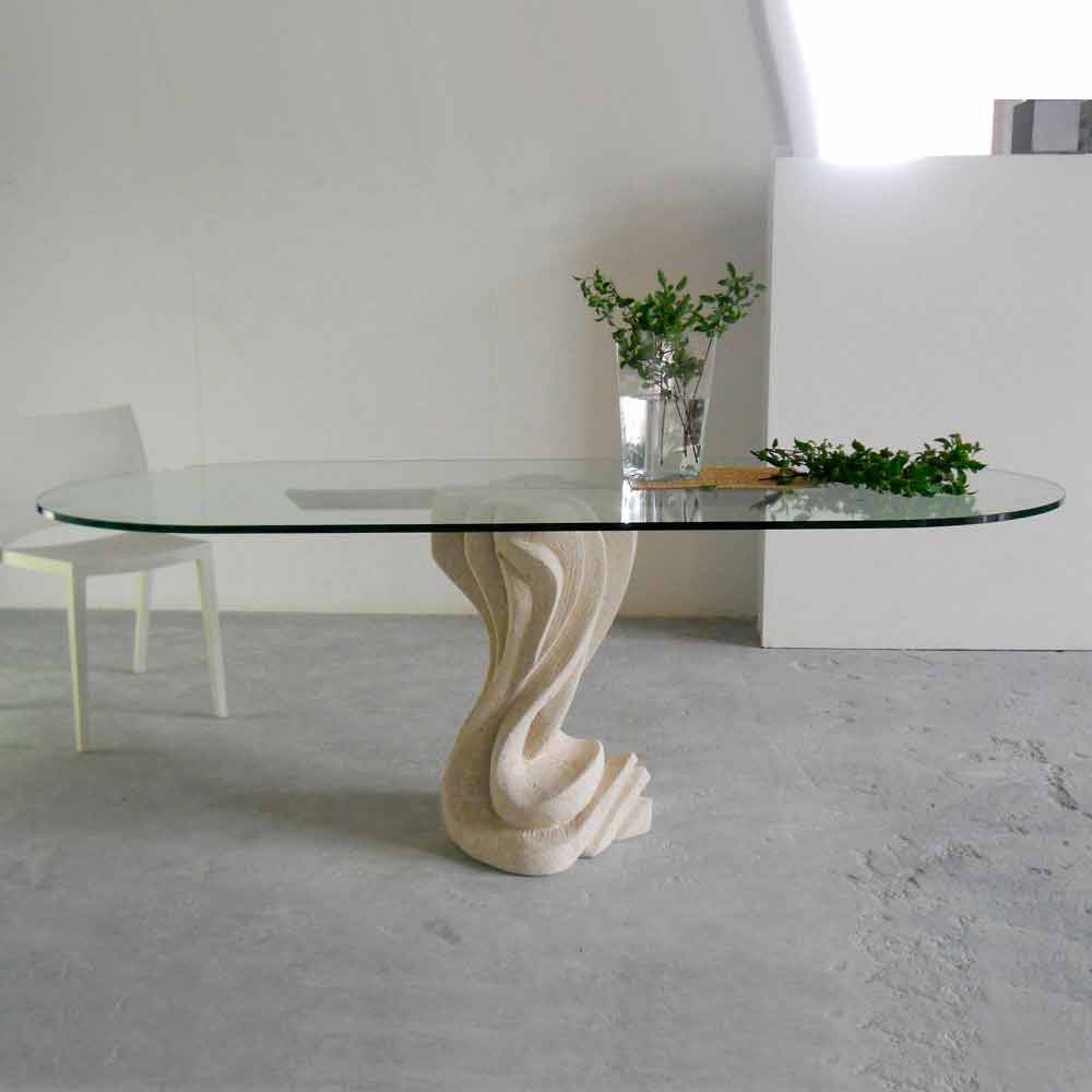 Weggooien kapperszaak zwaartekracht ovale stenen tafel met glazen top modern design Agave