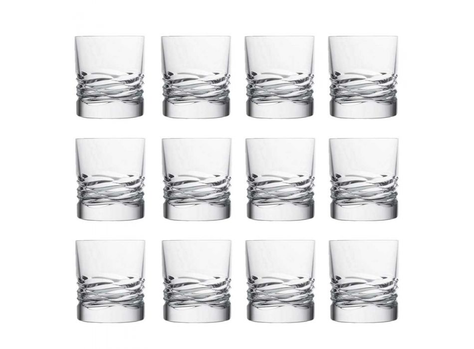 12 Crystal Glasses Wave Decor voor Whisky of Dof Tumbler Water - Titanium Viadurini