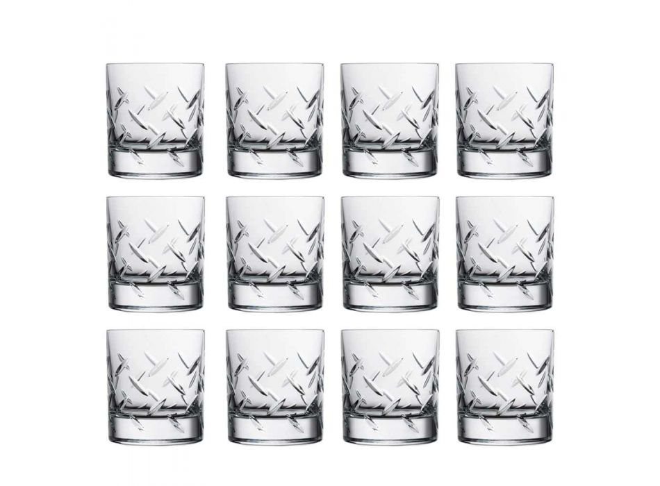 12 glazen voor whisky of water in ecokristal met moderne decoraties - aritmie Viadurini