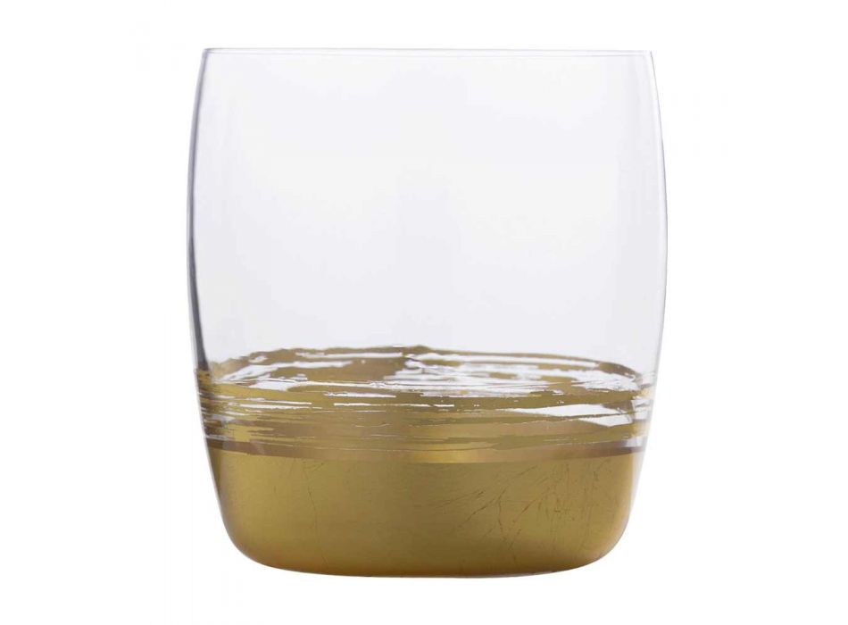 12 lage drinkglazen voor water met blad van goud, platina of brons - Soffio