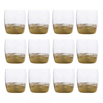 12 lage drinkglazen voor water met blad van goud, platina of brons - Soffio
