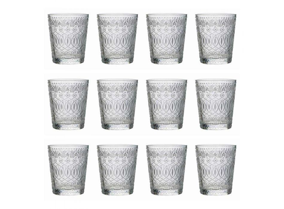 12 bekerglazen voor water in versierd transparant glas - Maroccobic Viadurini