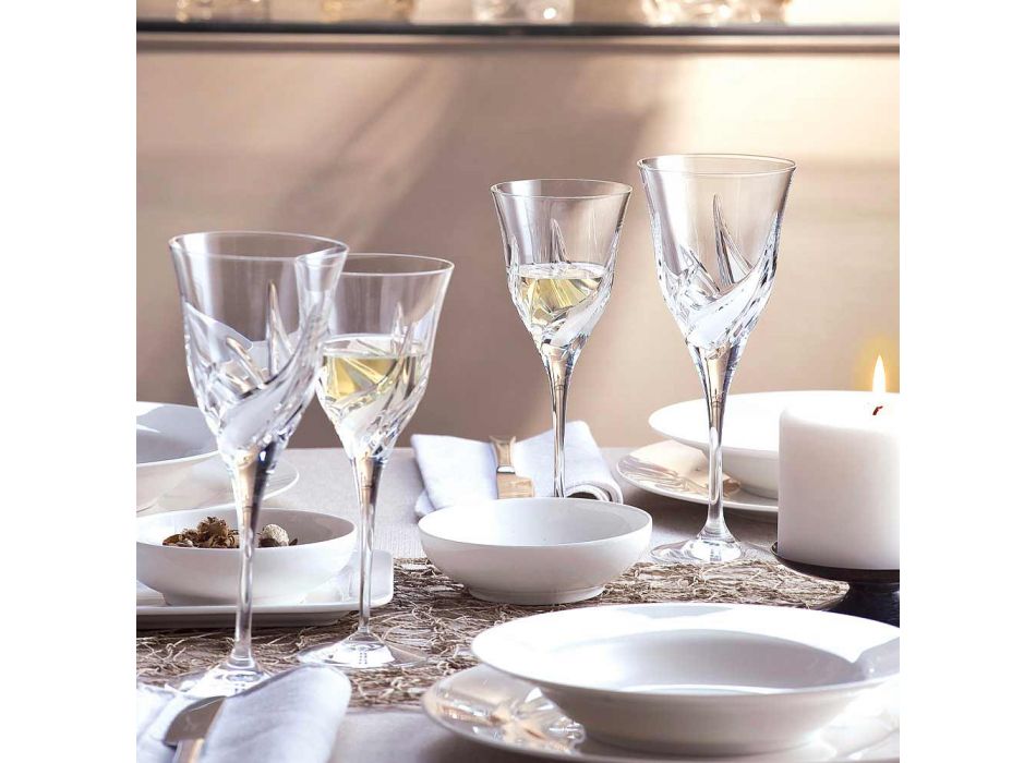 12 luxe design witte wijnglazen in met de hand gedecoreerd Eco Crystal - Advent Viadurini