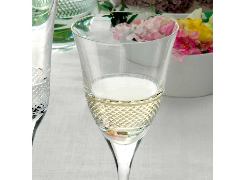 12 witte wijnglazen in ecologisch kristal luxe gedecoreerd ontwerp - Milito Viadurini