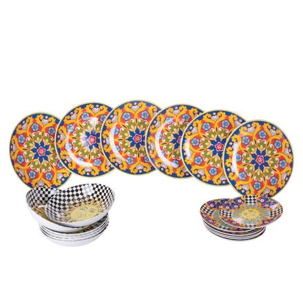 18 porseleinen borden met decoraties geïnspireerd door de zon - Farbe Viadurini