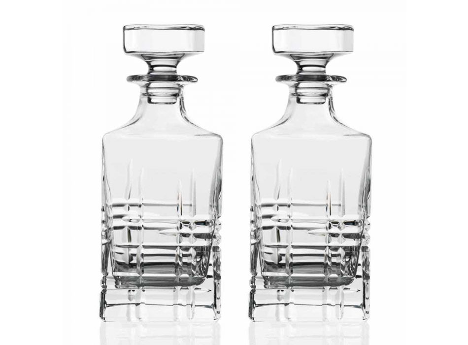 2 Whiskyflessen met Kristal Versierde Vierkante Design Cap - Aritmie Viadurini