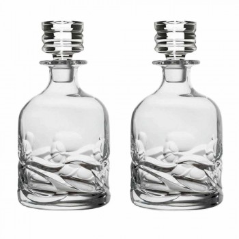 2 Eco-versierde kristallen whiskyflessen en luxe designdop - Titanium