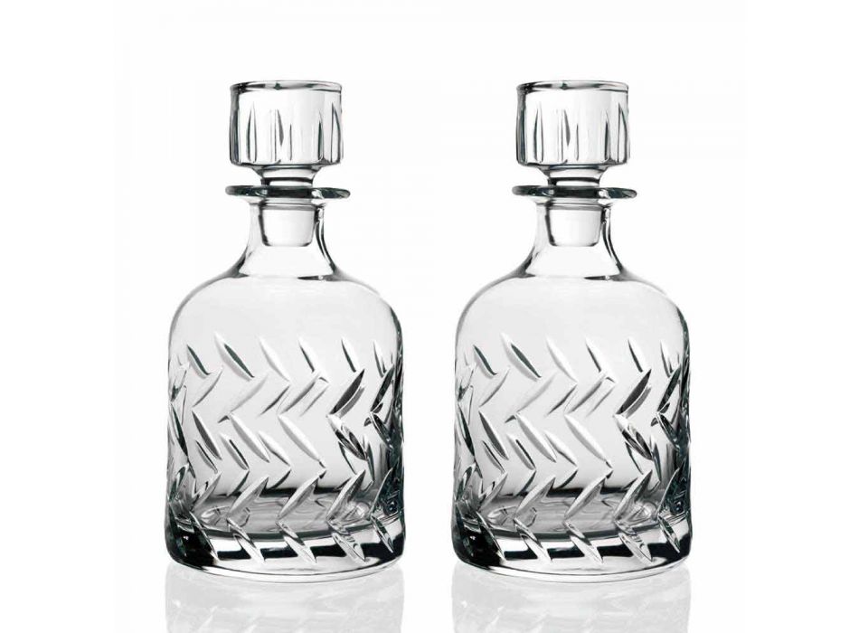 2 milieuvriendelijke kristallen whiskyflessen met vintage decoratieve dop - aritmie Viadurini