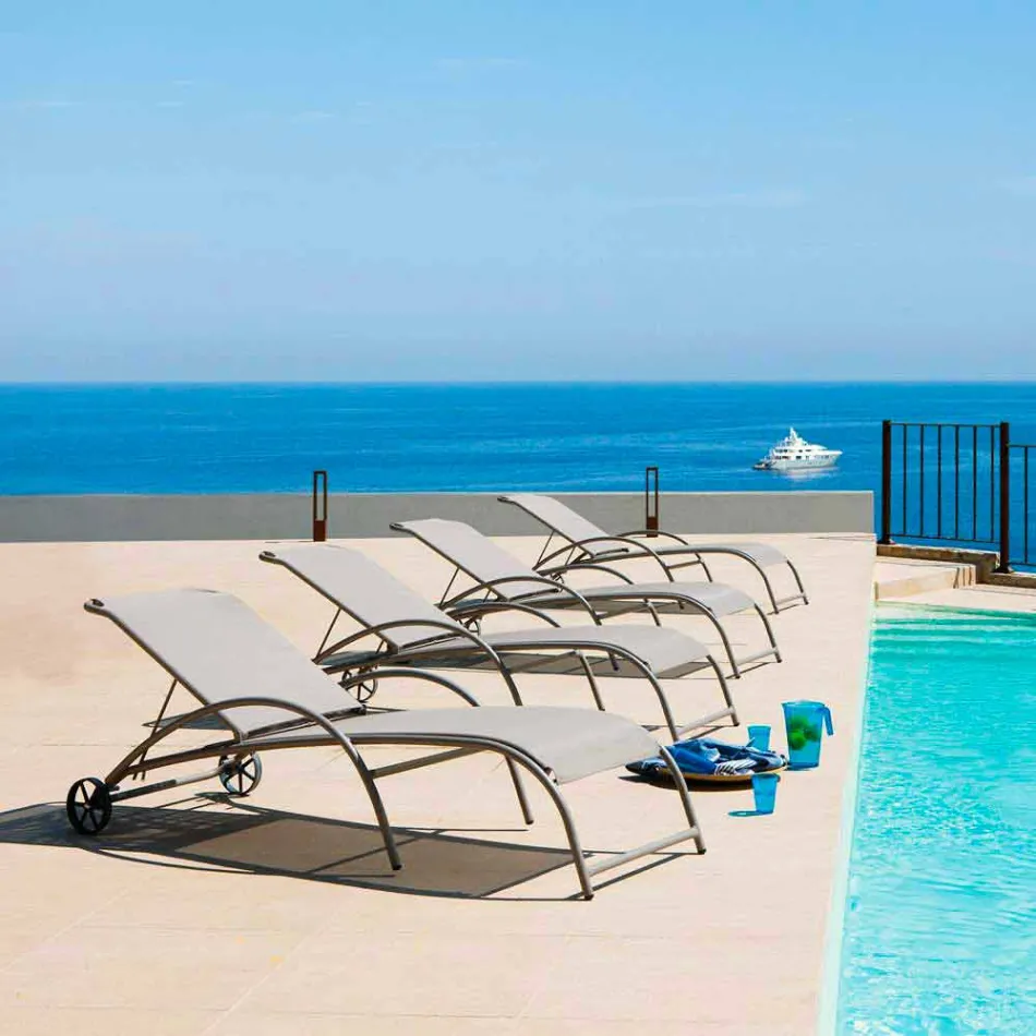 2 stapelbare chaise longues voor buiten van metaal en stof Made in Italy - Perlo Viadurini