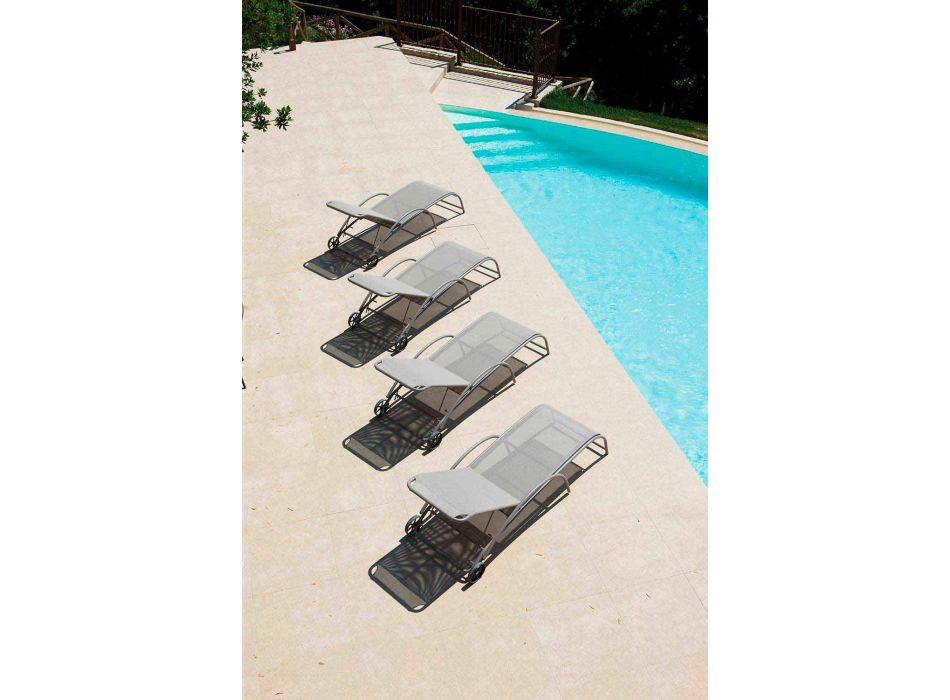 2 stapelbare chaise longues voor buiten van metaal en stof Made in Italy - Perlo