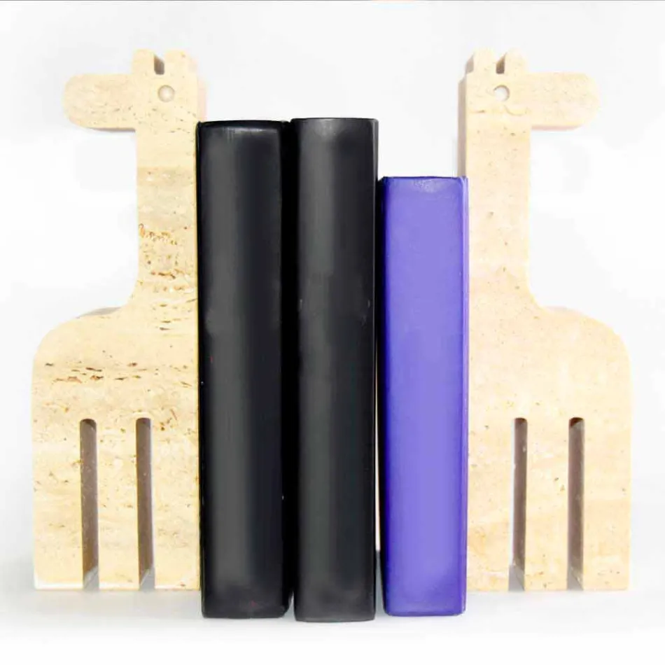 2 boekensteunen in travertijnmarmer in de vorm van een giraf Made in Italy - Morra Viadurini