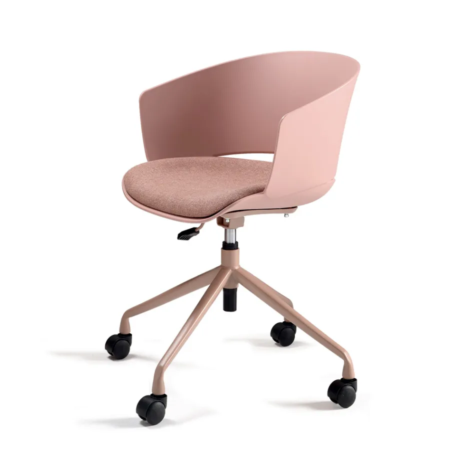 2 180° draaibare fauteuils met met stof beklede polypropyleen zitting - Renza Viadurini