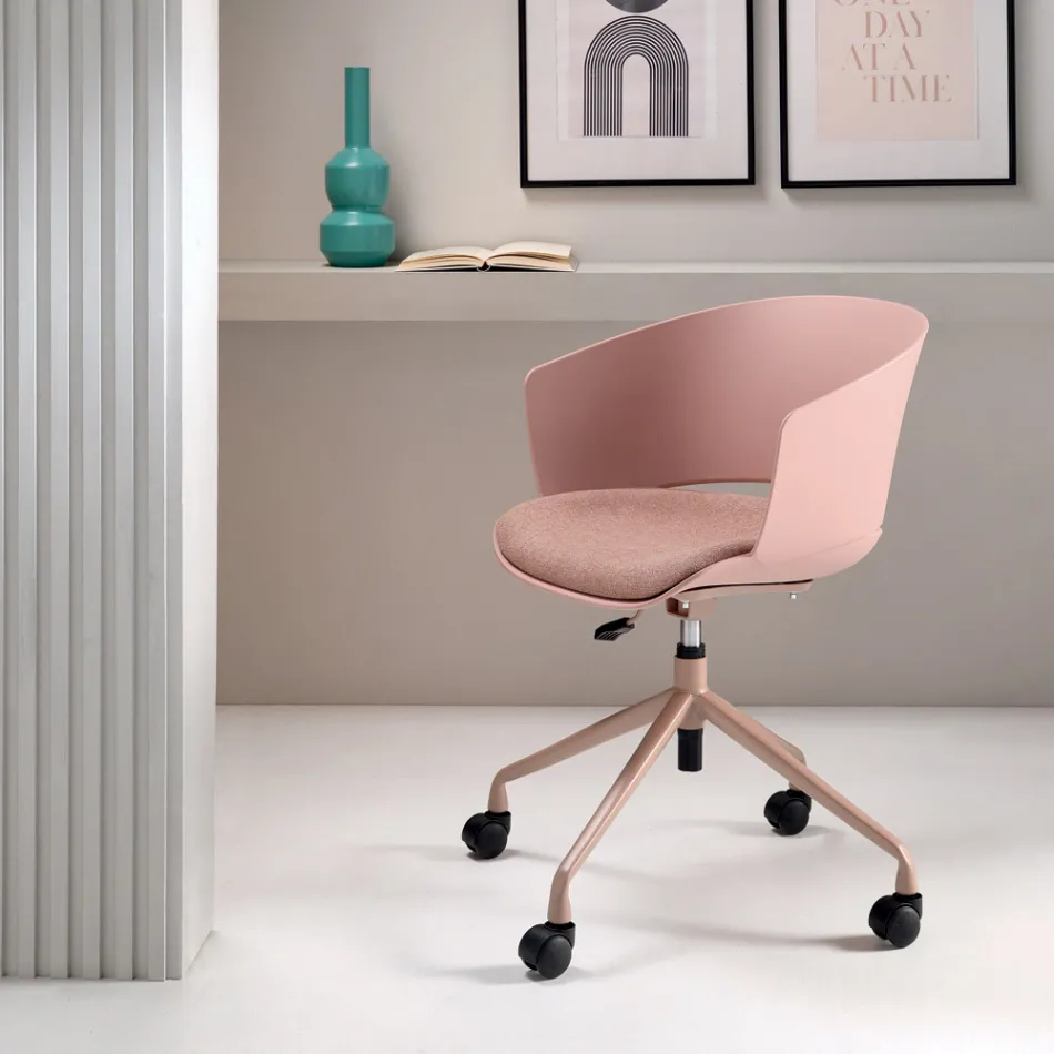 2 180° draaibare fauteuils met met stof beklede polypropyleen zitting - Renza Viadurini
