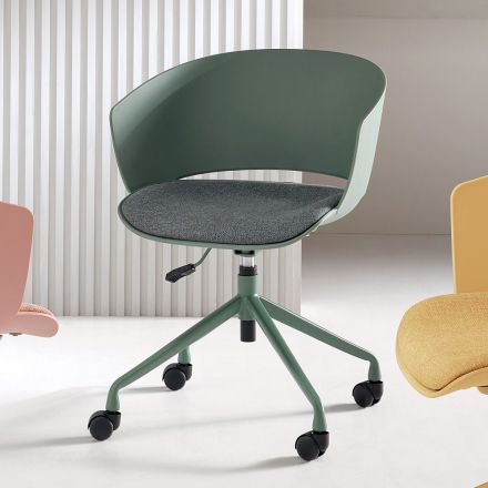 2 180° draaibare fauteuils met met stof beklede polypropyleen zitting - Renza Viadurini
