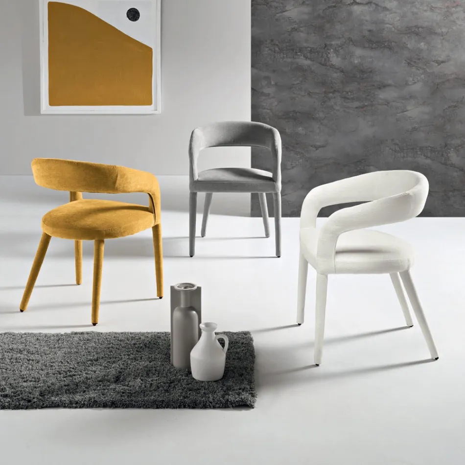 2 Gestoffeerde fauteuils in bouclé-stof met bekleed frame - Domenica Viadurini