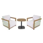 2 Fauteuils met Aluminium Tafel met Thermo-Transfer Hout Effect - Camper Viadurini