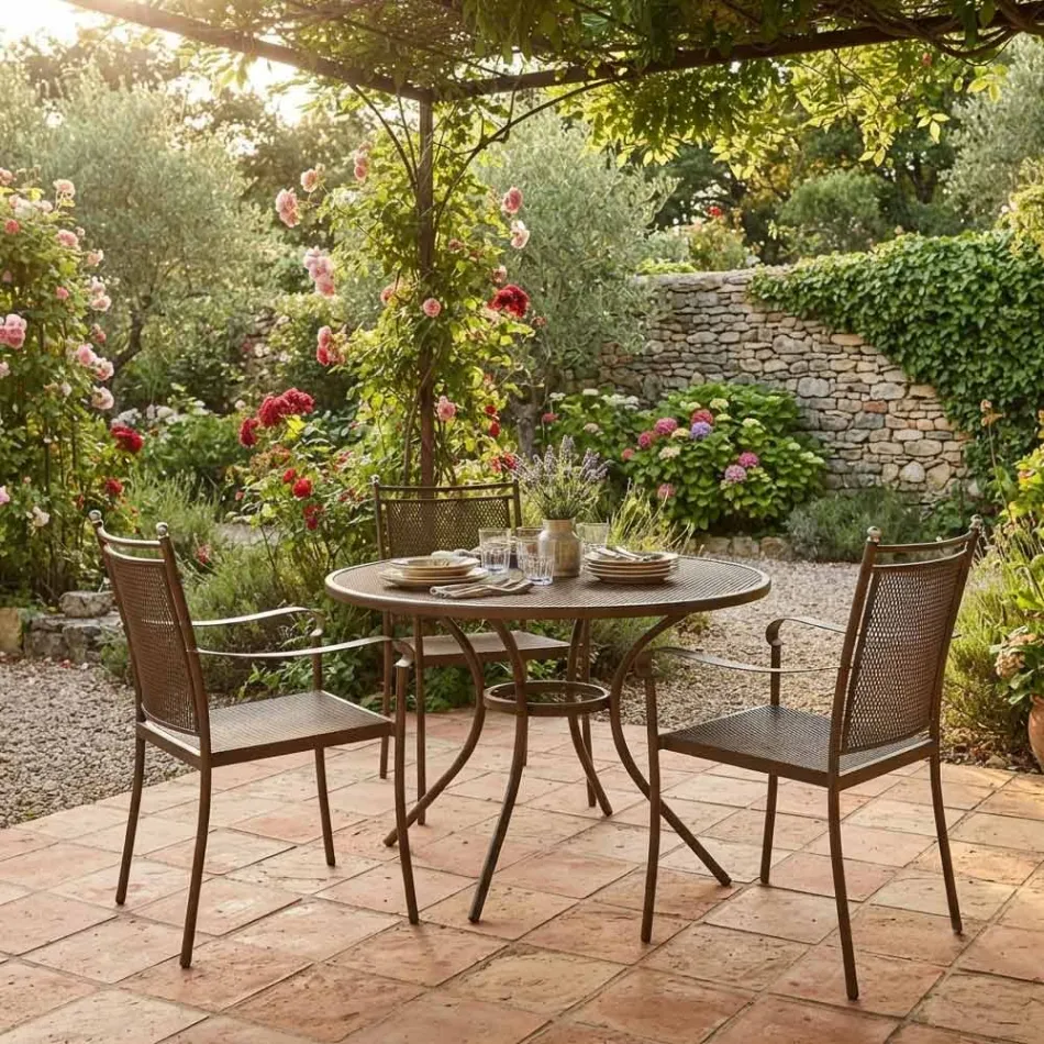 2 klassiek vormgegeven metalen tuinstoelen, gemaakt in Italië - Solis Viadurini