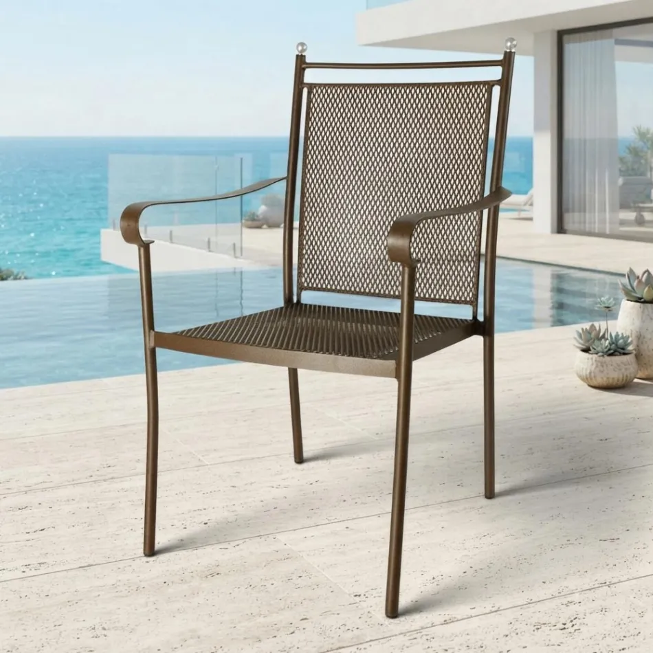 2 klassiek vormgegeven metalen tuinstoelen, gemaakt in Italië - Solis Viadurini