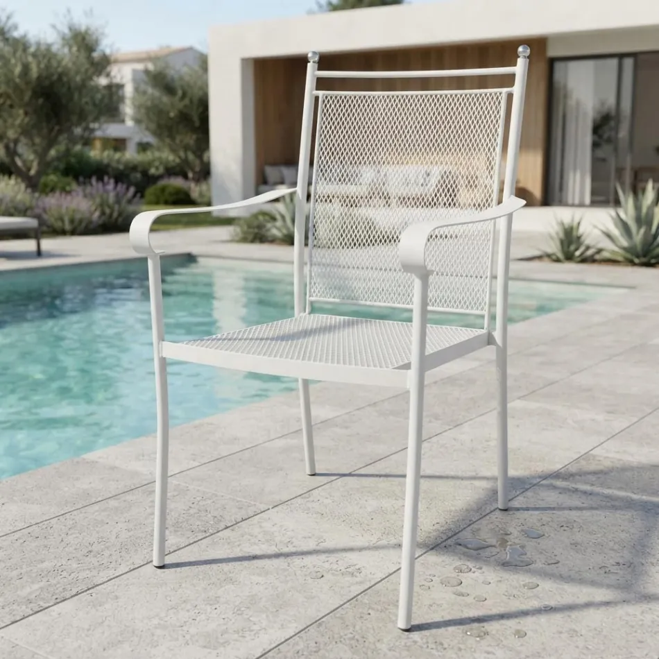 2 klassiek vormgegeven metalen tuinstoelen, gemaakt in Italië - Solis Viadurini