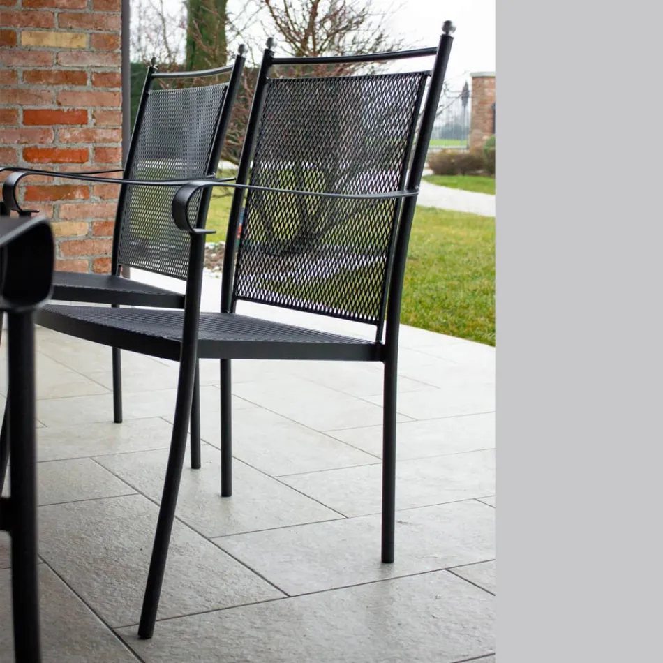 2 klassiek vormgegeven metalen tuinstoelen, gemaakt in Italië - Solis Viadurini