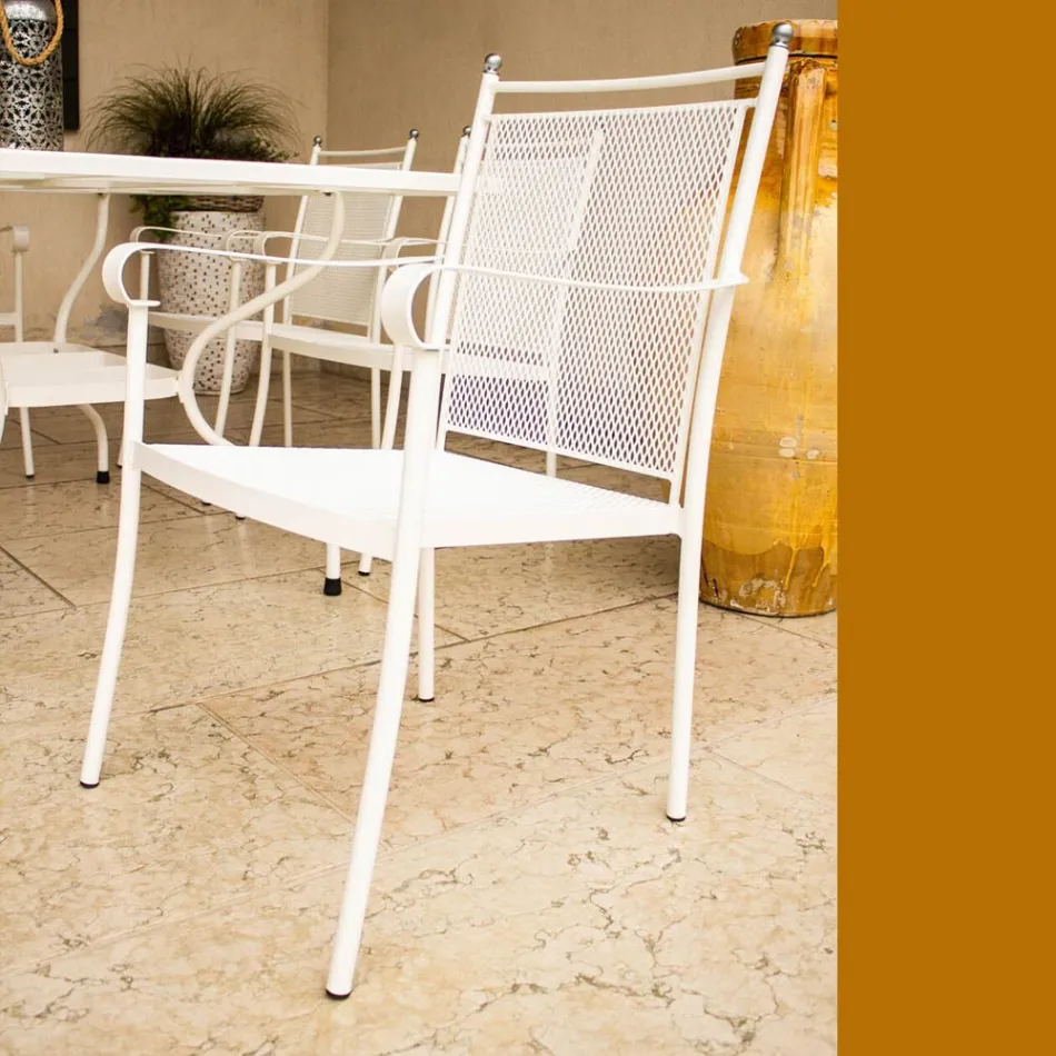 2 klassiek vormgegeven metalen tuinstoelen, gemaakt in Italië - Solis Viadurini