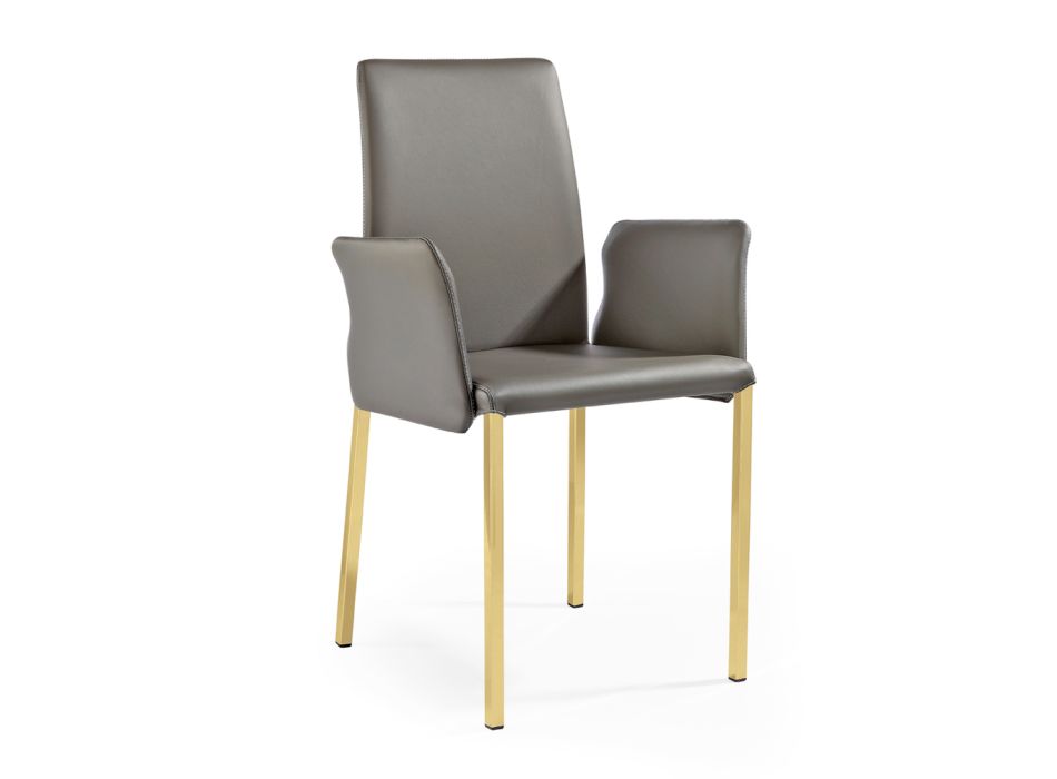 2 stoelen met armleuningen in antraciet leer en goudstaal Made in Italy - Cadente Viadurini