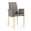 2 stoelen met armleuningen in antraciet leer en goudstaal Made in Italy - Cadente
