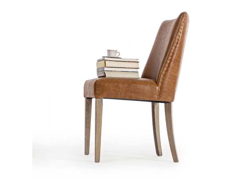 2 design stoelen in bruin kunstleer en eikenhout Homemotion - Gallia Viadurini
