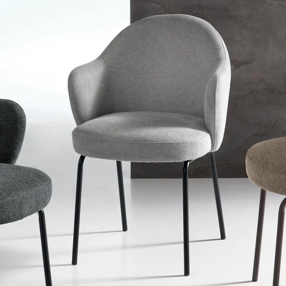 2 Stoffen stoelen met verende zitting en metalen frame - Alighieri Viadurini