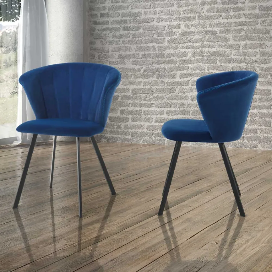 2 stoelen in microvezelstof met blauw fluweeleffect - Everest Viadurini