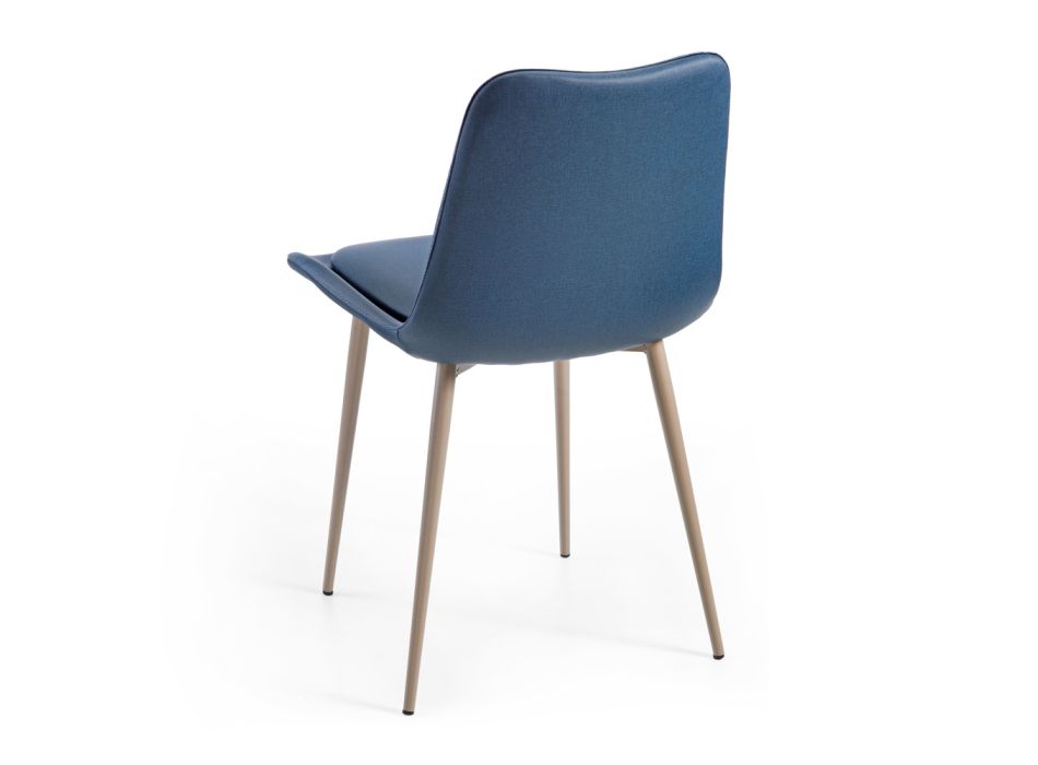 2 monocoque stoelen van hout en blauwe stof, gemaakt in Italië - klein Viadurini