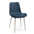 2 monocoque stoelen van hout en blauwe stof, gemaakt in Italië - klein