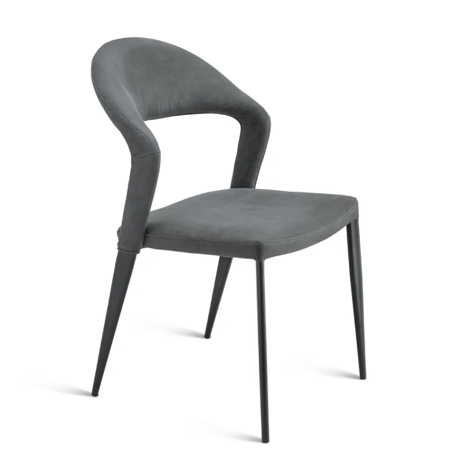 2 stoelen bekleed met gekleurd kunstleer en met een gelakte metalen voet - Boccaccio Viadurini