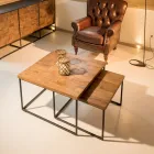 2 salontafels met blad van gerecycled hout en metalen onderstel - glijbaan Viadurini