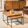 2 salontafels met blad van gerecycled hout en metalen onderstel - glijbaan