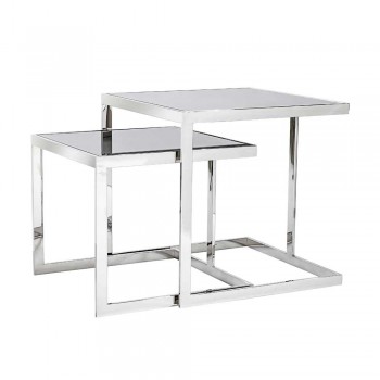 2 tafels modern design in roestvrij staal met glasplaat Bubbi
