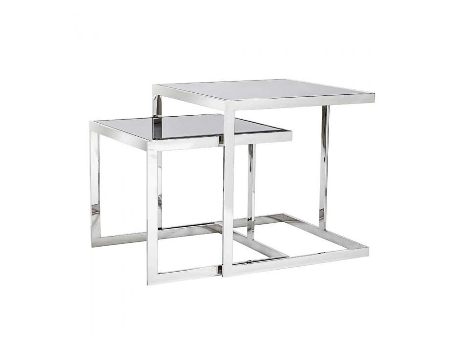 2 tafels modern design in roestvrij staal met glasplaat Bubbi Viadurini