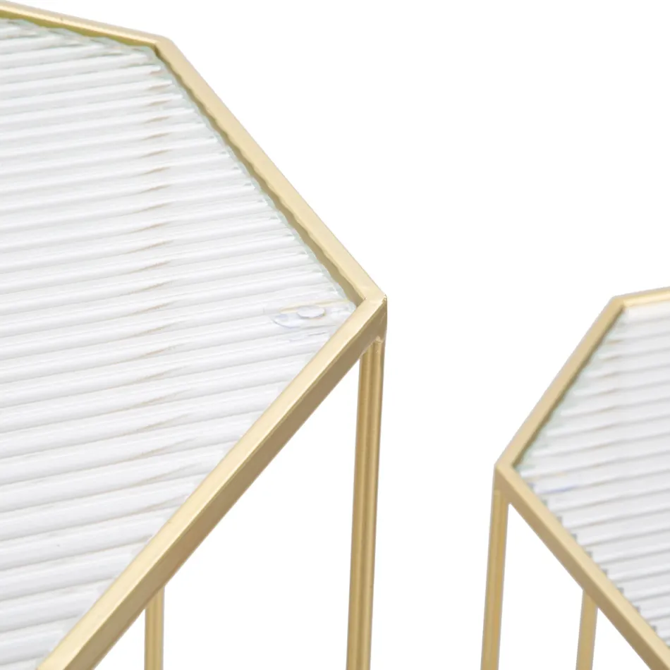 2 Telefoontafels in gouden ijzer en glazen blad - Pope Viadurini