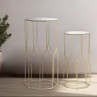 2 Telefoontafels in gouden ijzer en glazen blad - Pope Viadurini