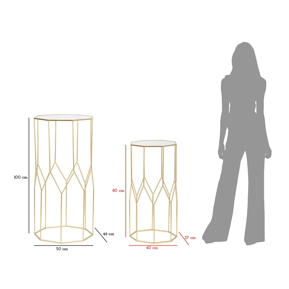 2 Telefoontafels in gouden ijzer en glazen blad - Pope Viadurini