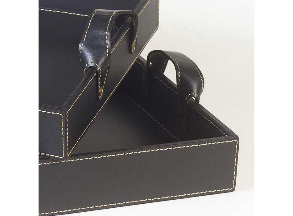 2 zwart lederen ontwerpt Tray 41x28x5cm en 45x32x6cm Anastasia Viadurini