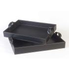 2 zwart lederen ontwerpt Tray 41x28x5cm en 45x32x6cm Anastasia Viadurini