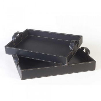 2 zwart lederen ontwerpt Tray 41x28x5cm en 45x32x6cm Anastasia