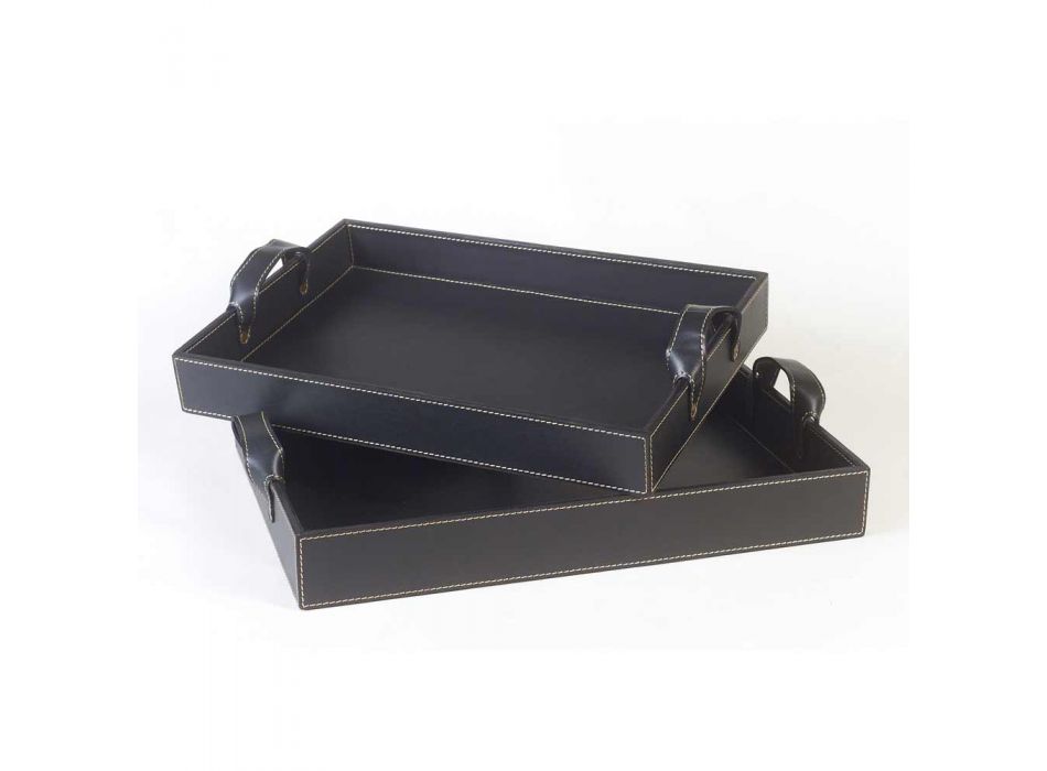 2 zwart lederen ontwerpt Tray 41x28x5cm en 45x32x6cm Anastasia