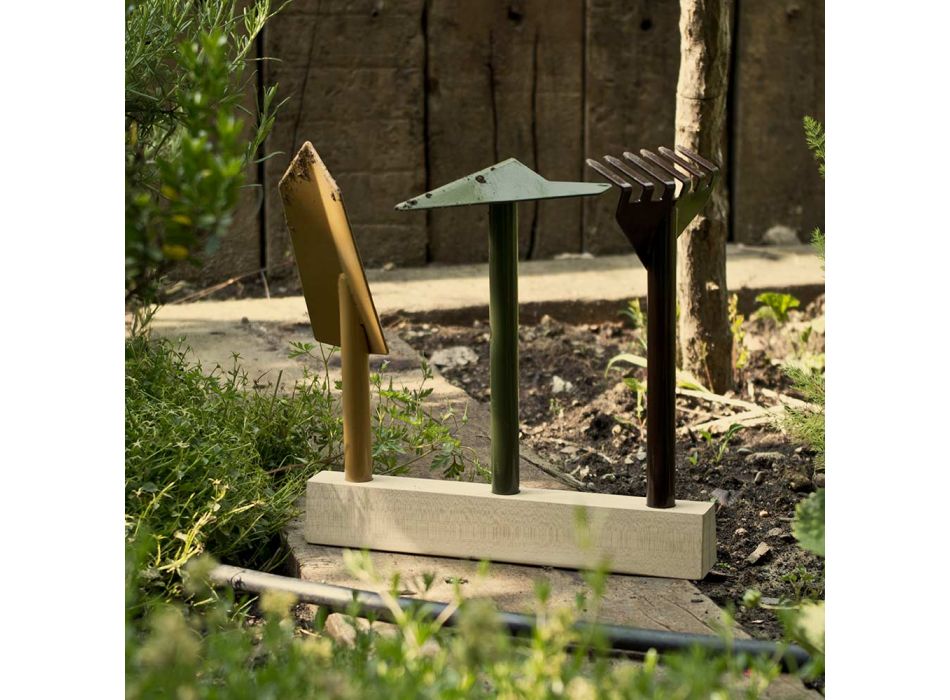 3 metalen tuingereedschap met houten voet Made in Italy - Garden