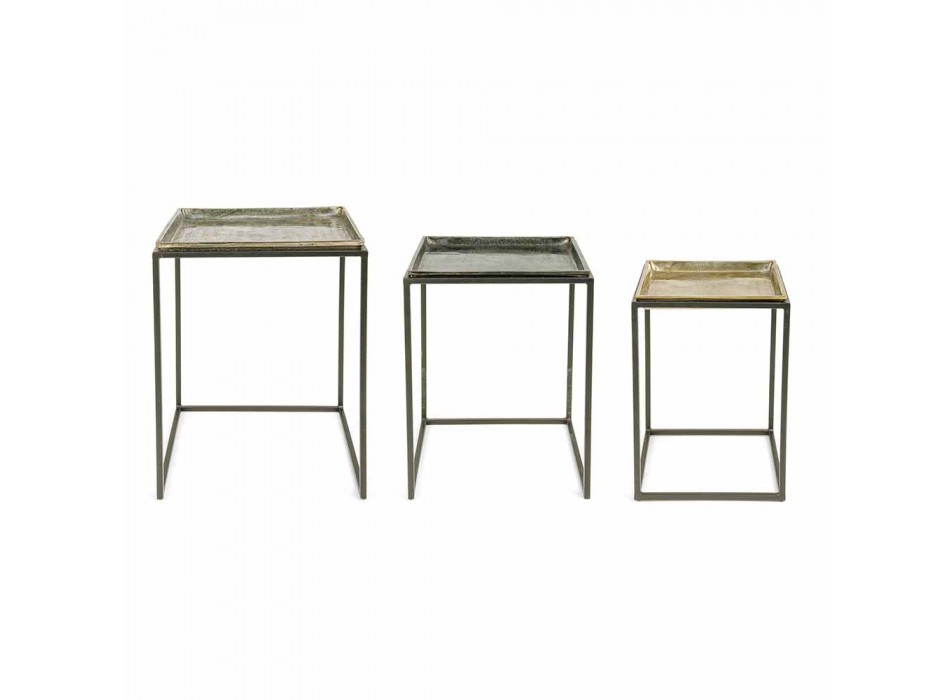 3 vierkante salontafels van aluminium en staal Homemotion - Quinzio