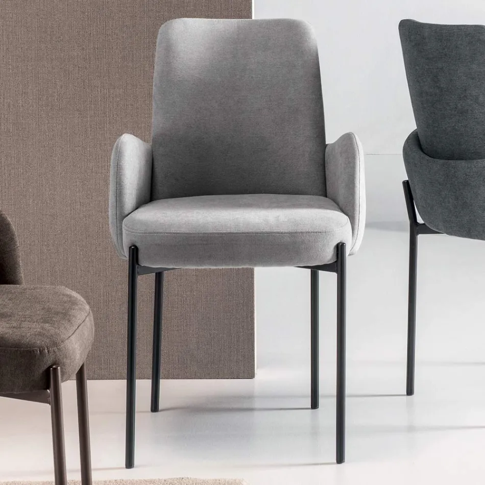 4 fauteuils in gekleurde stof met een gelakt metalen frame - Lamberta Viadurini