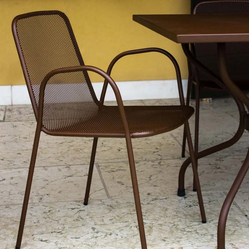 4 traditionele metalen tuinstoelen met armleuningen, gemaakt in Italië - Edris Viadurini